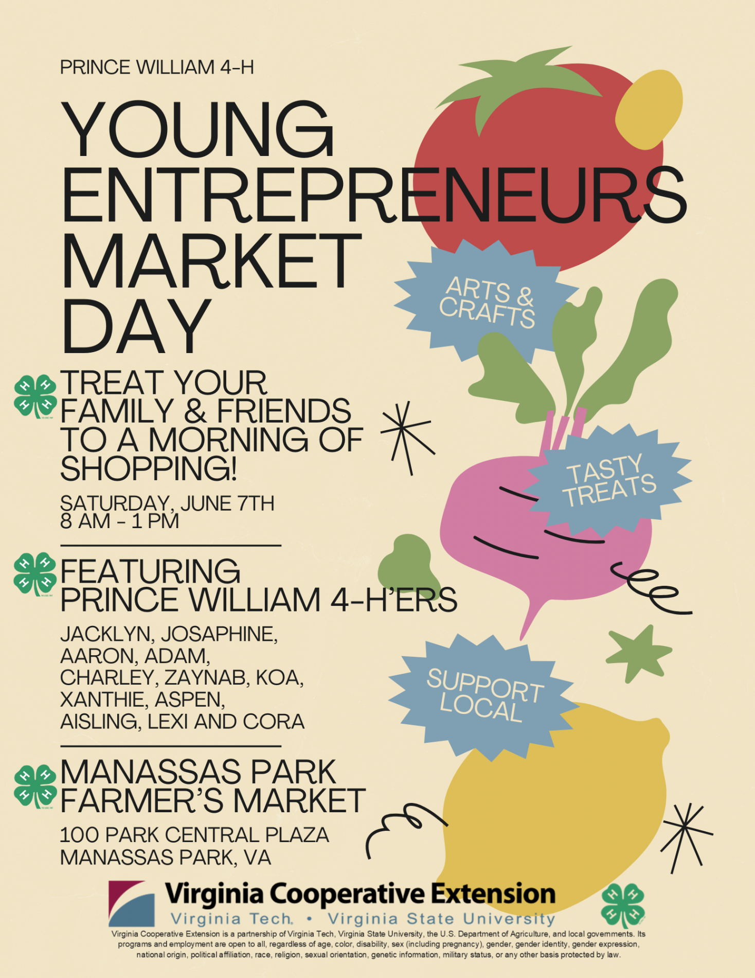 PW4H Young Entrepreneurs 2025 Market Day 1 at the Manassas Park Farmers Market